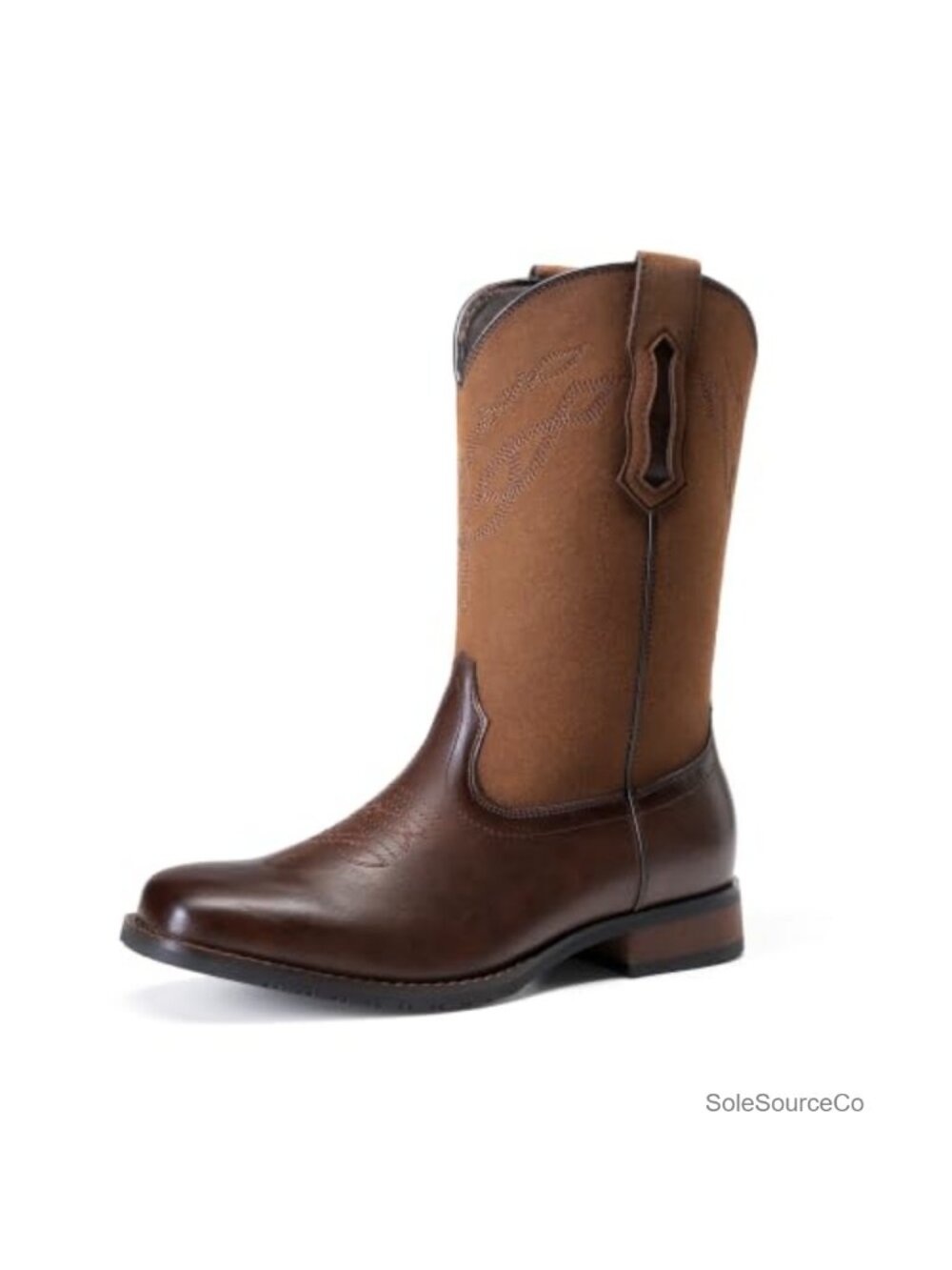 Men's Square Toe Western Cowboy Boots Faux Leather Pull-On Mid-Calf